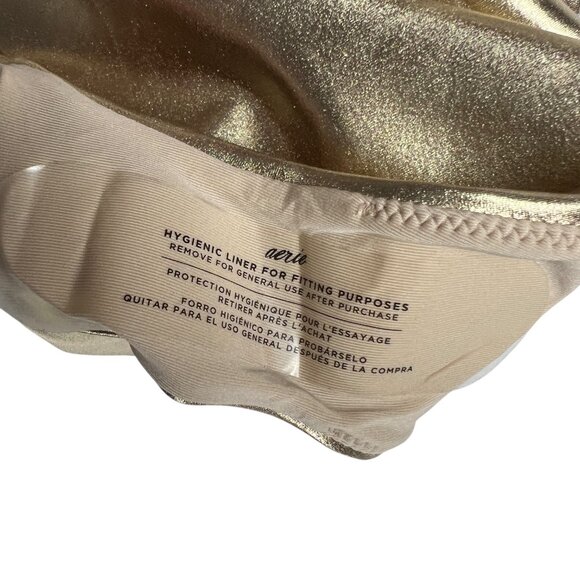NWOT Aerie High Waisted High Cut Cheeky Bikini Bottoms in Metallic Gold Size XL - Picture 2 of 6